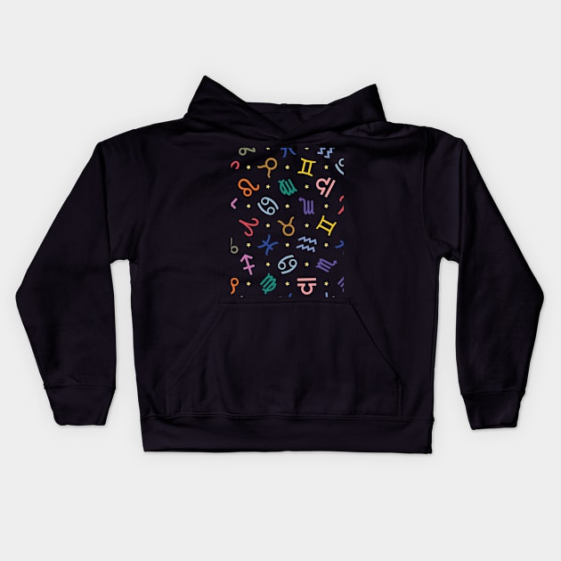 Pattern Set Zodiac Sign Horoscope Astrology Symbol Black Kids Hoodie by DragonXX